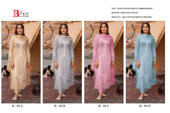 Bilqis B 89 A to D Lawn Cotton Pakistani Suits Wholesale Price In Surat
